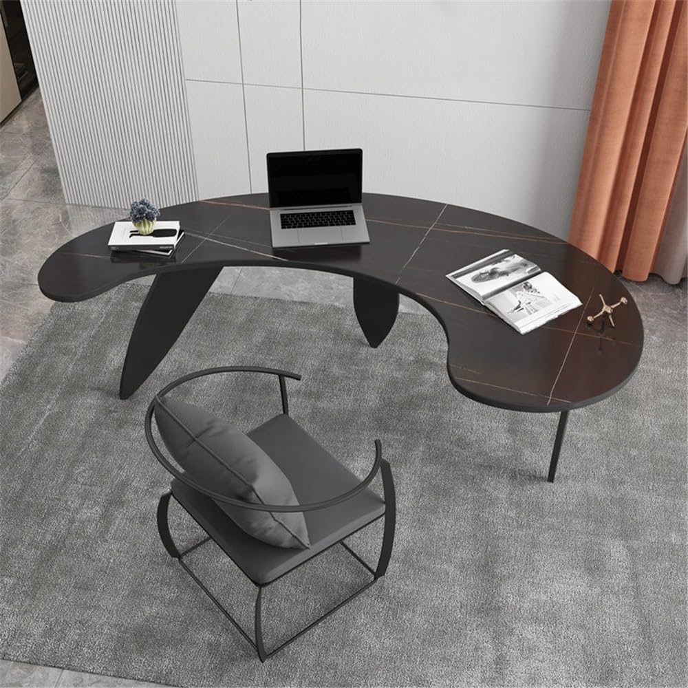 Table Bureau à Domicile Moderne en Arc, Table for Ordinateur Portable avec Plateau Dalle de Roche(XXL)