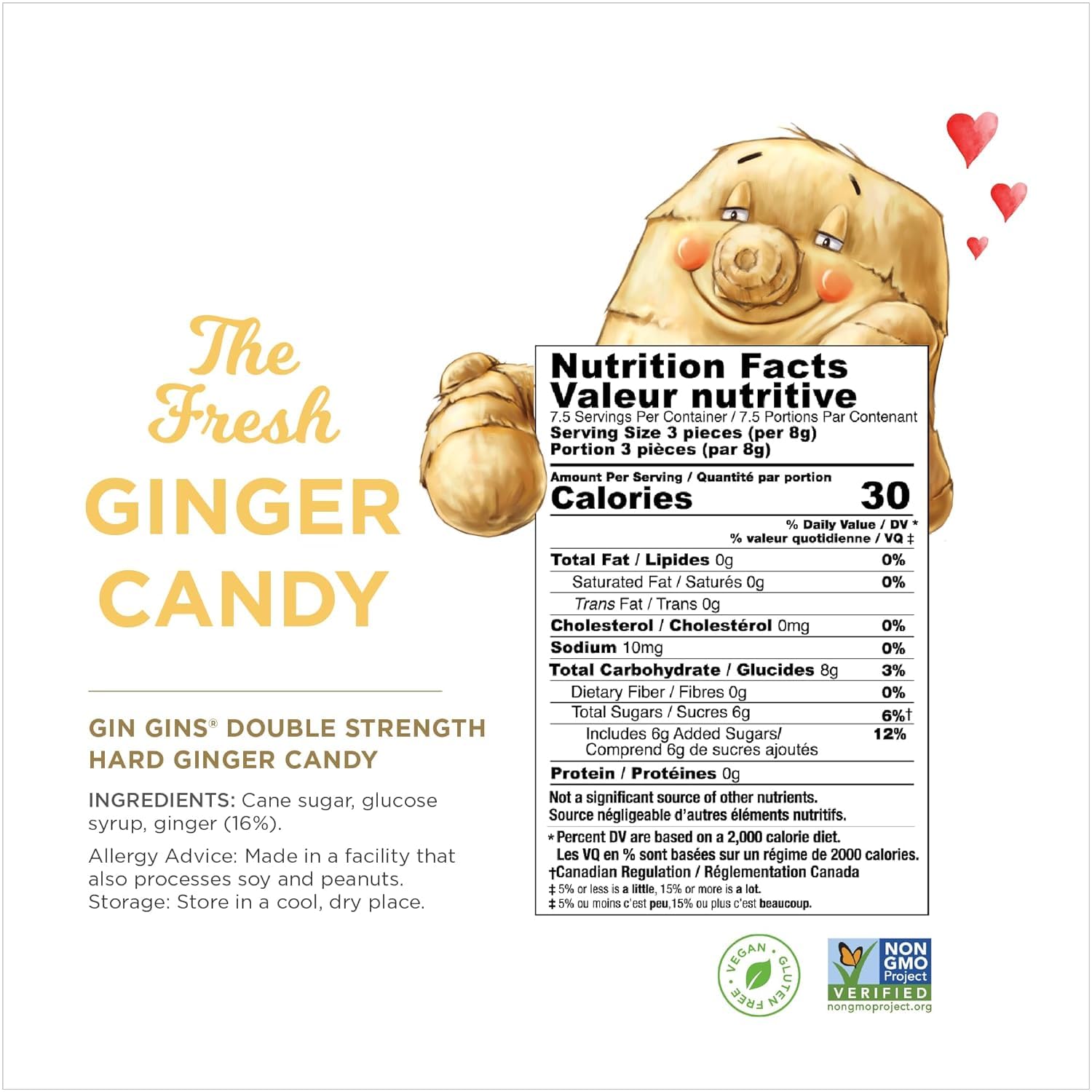 GIN GINS Double Strength Ginger Hard Candy – 100% Natural Candy by The Ginger People – Individually Wrapped Healthy Treats - Made with the Fresh Rhizome, 4.5oz Boxes - Pack of 12