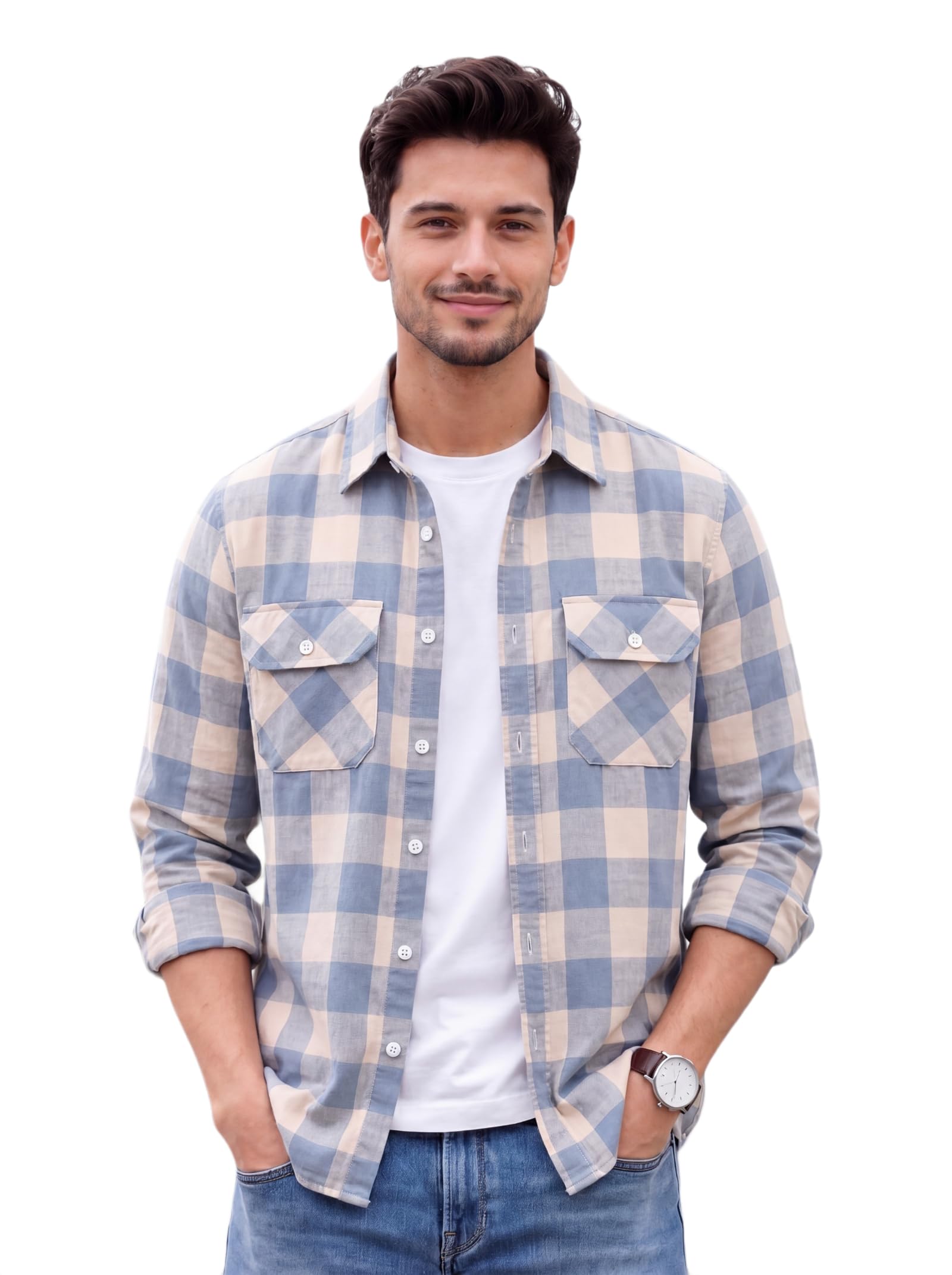 Amazon INKAST Men's Blue Cotton Blend Button Down Shirt - Image 1