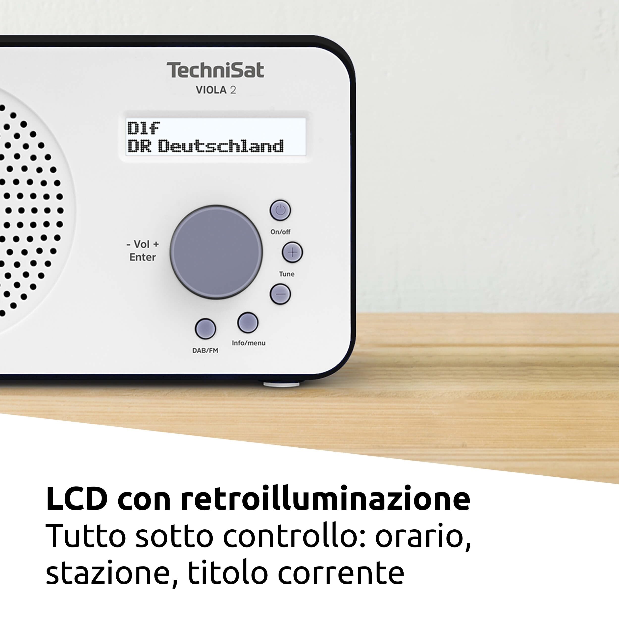 TechniSat VIOLA 2 - Radio DAB portatile (DAB+, VHF, Altoparlante, Ingresso per cuffie, Display a 2 righe, Pulsante di controllo, Compatta, 1 Watt RMS), Bianco/Nero