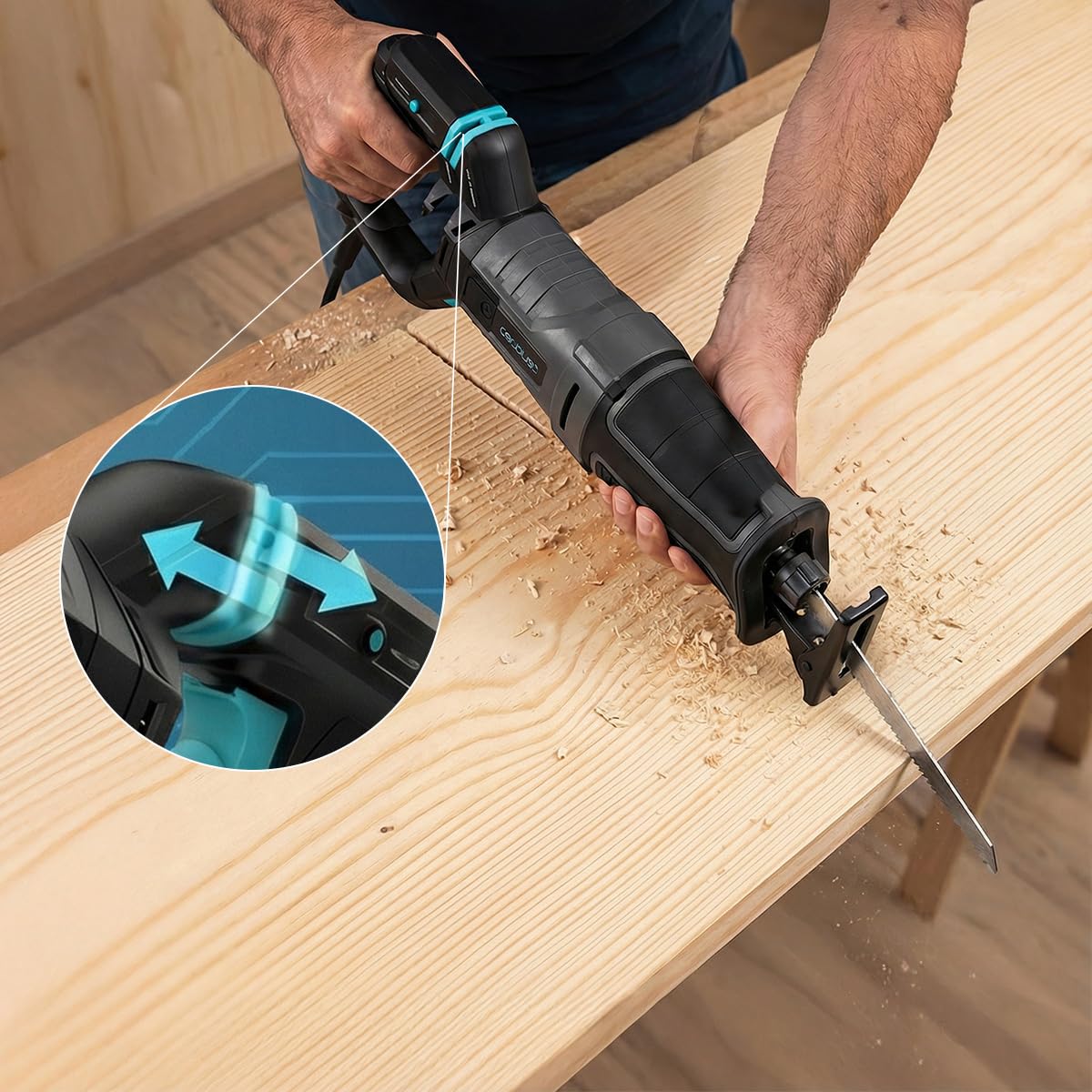 Cecotec Sega a Gattuccio Elettrica LongFlex 900 ShockAbsorber. 850W, Velocità Variabile, Anti-Vibrazione, Impugnatura Rotante, Guida Laser e LED, Cambio Lama Rapido per Taglio Preciso e Sicuro