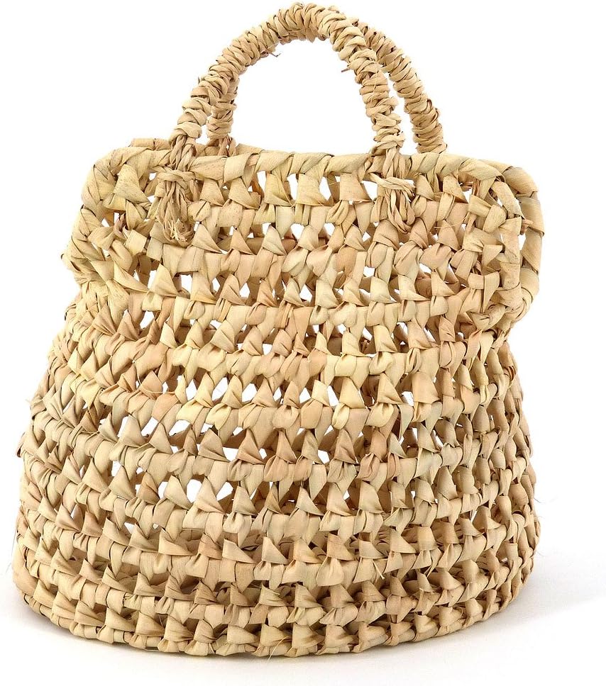 ROUVEN / Rut 18 Palm Bohemian Straw Basket Tote Bag/Beige/Nano Size XS/Women Ibiza Beach Market Totes Top-Handle Handbag/plaited modern chic purist Instagram Trend (18x16x15cm)
