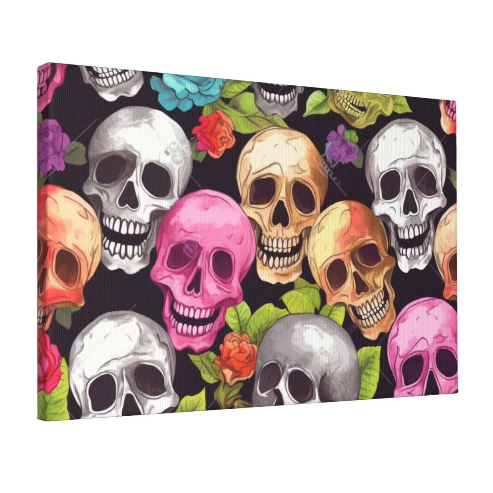 YKLJG color skulls Printed Wall Art Canvas Prints 45x30 CM Wooden Framed Picture Painting Artwork for Bedroom Kitchen Home Office Decor