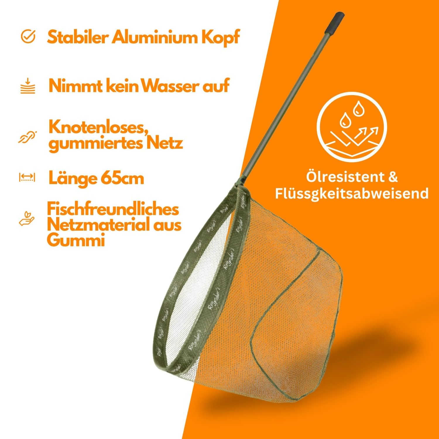 Roy Fishers Gummierter Kescherkopf Safely Rubber Net | Fischschonendes Netz, Aluminium-Rahmen, Universal-Gewinde für Kescherstäbe, Schnelltrocknend & Geruchsarm