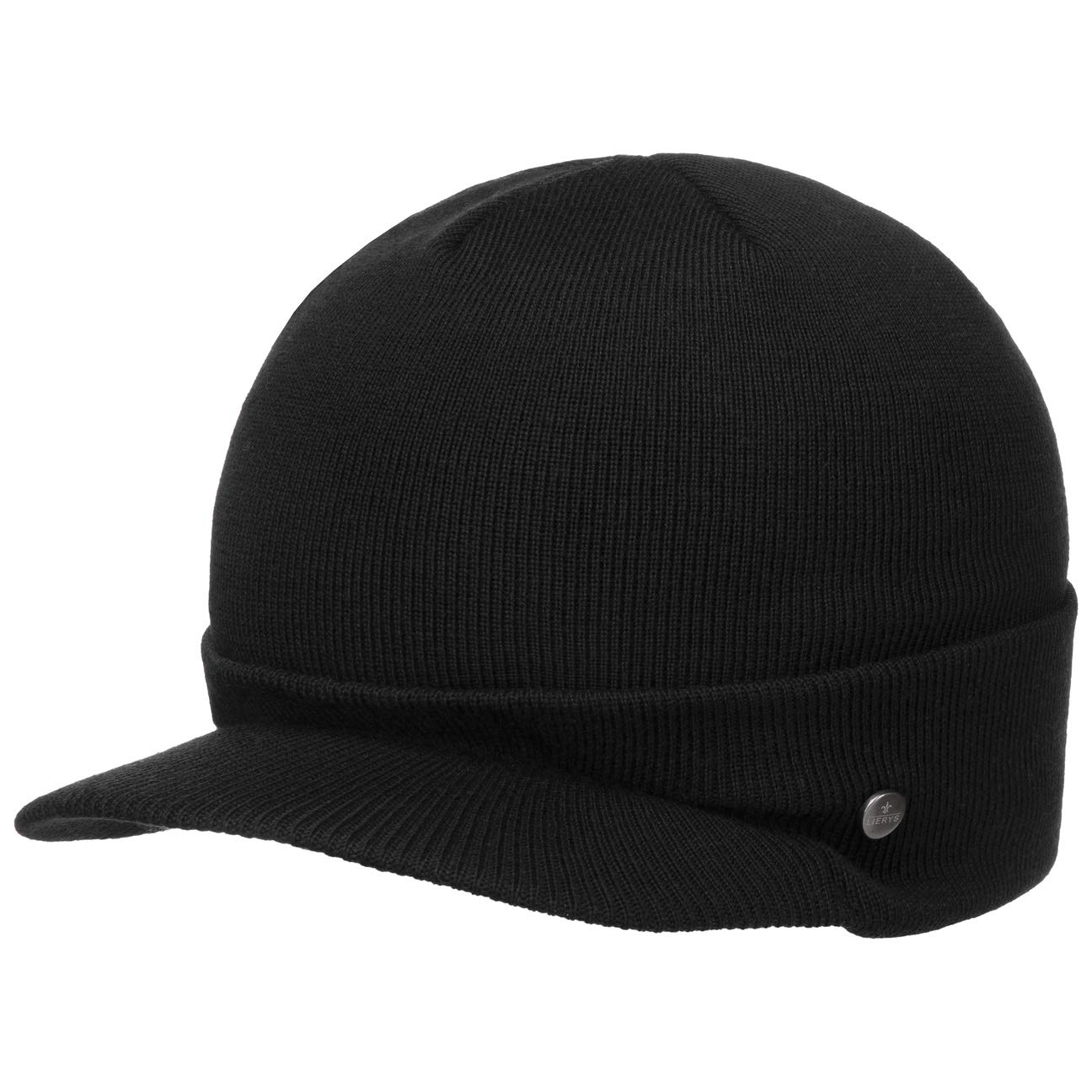 Lierys Fine Merino Knitted Hat Ladies’/Men’s (Visor 4.8 cm) - Winter hat Made of Merino Wool - Knitted hat in one Size (54-59 cm) - Cap with Visor Autumn/Winter Black One Size
