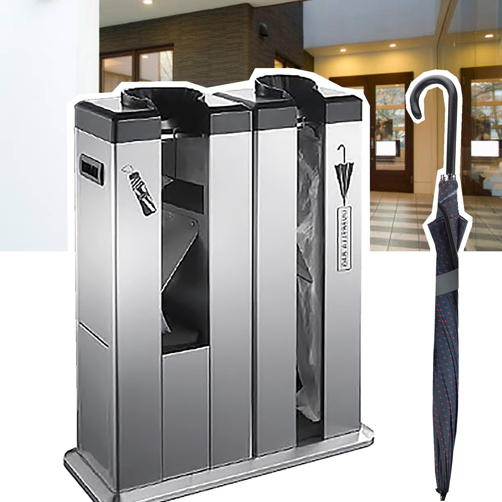 LJYKBFL Commercial Umbrella Packing Machine with Wheels, Wet Umbrella Wrapper Stand and Bag Dispenser for Office, Hotel, and Supermarket Use