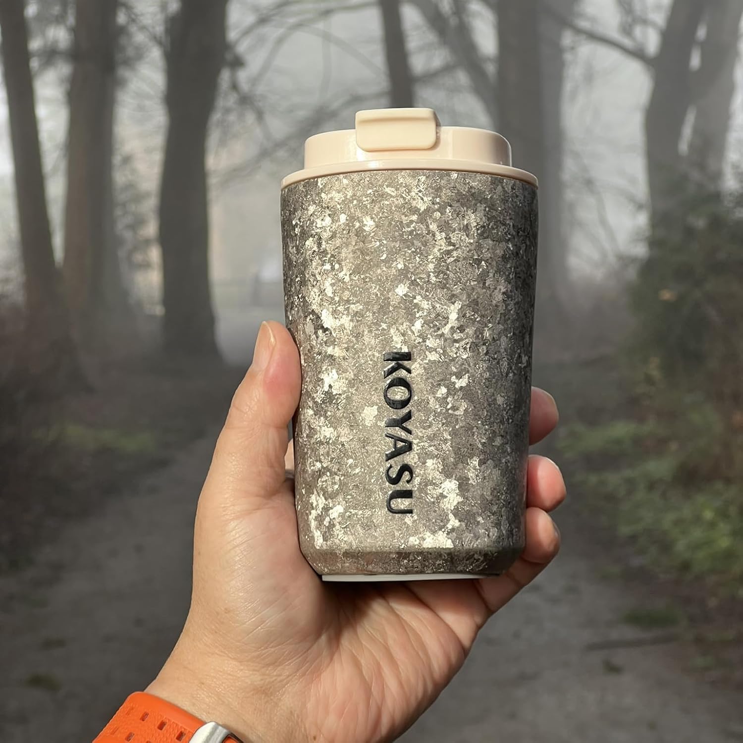 KOYASU® Ti-Zen™ Titanium Travel Coffee Mug - 12oz Ultralight Insulated Tumbler - Premium EDC Gear & Tactical Accessories - Heavy Duty Cup - Crystallized Texture Thermal Flask - Nimbus Gray - Image 7