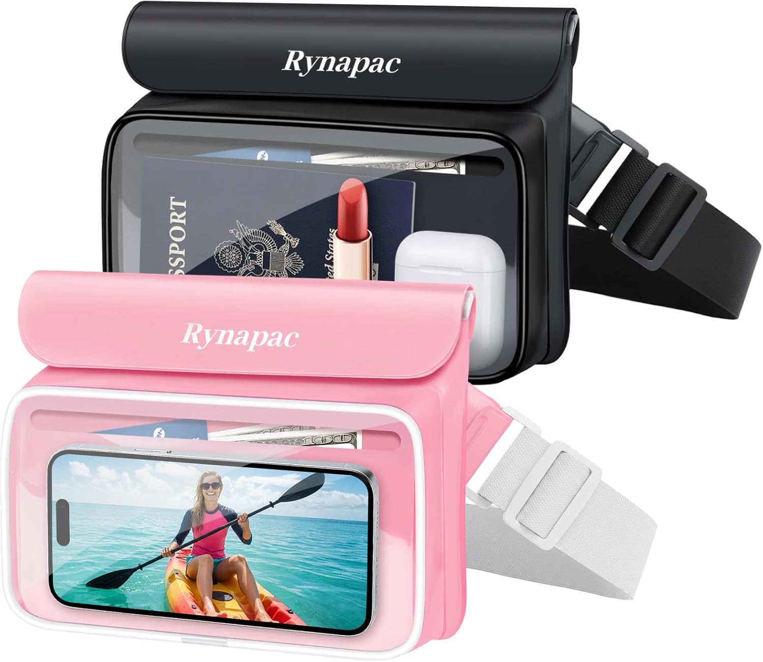 IPX8 Waterproof Fanny Pack, [Up to 8.5"] Waist Bag for Women, Floating Phone Pouch Dry Bag for iPhone 17 16 15 Pro Max, Passport, Wallet, Card, Travel Beach Kayaking Boating Essentials, 2 Pack