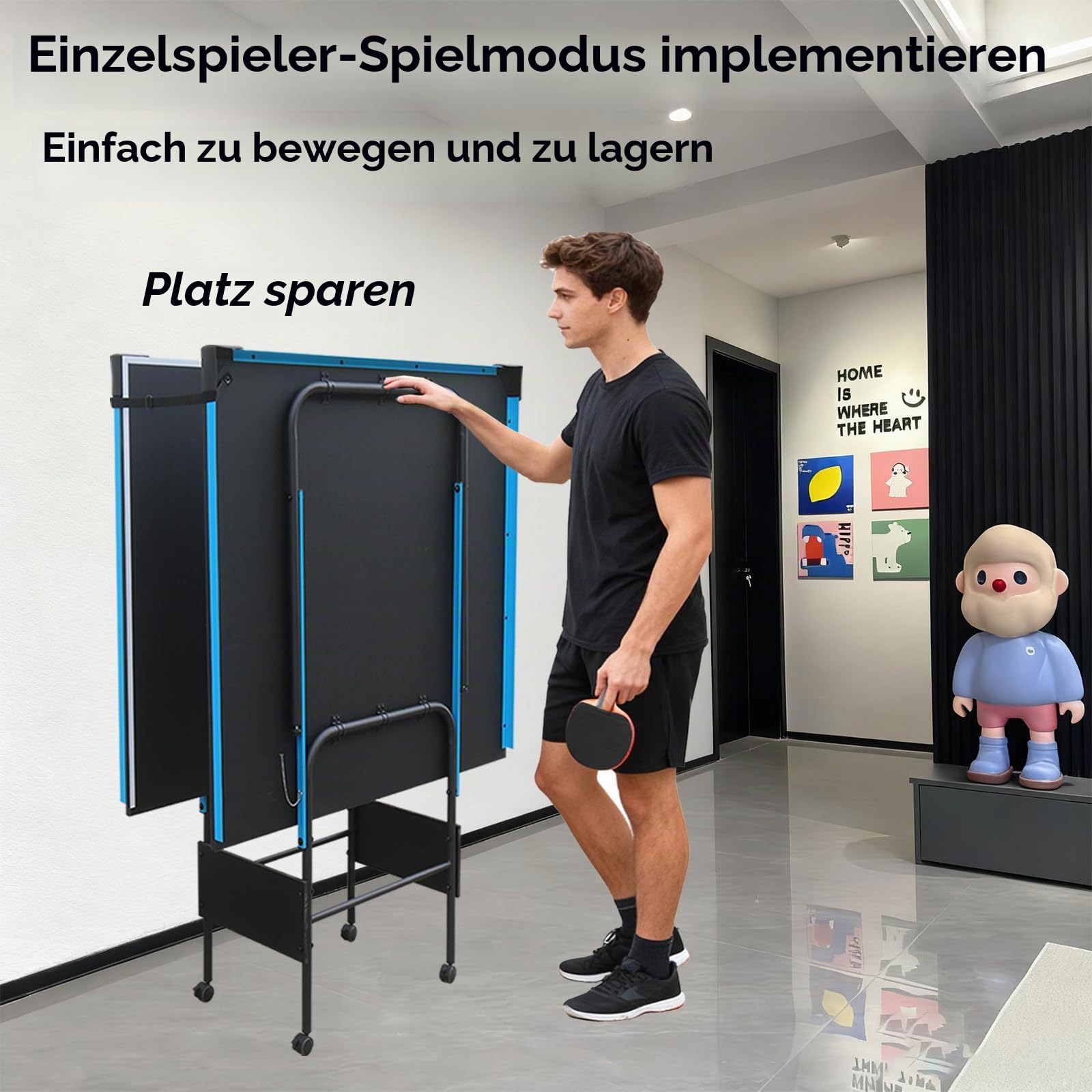 7FT Tischtennistisch Indoor Junior Kompakter klappbarer Tischtennisplatten für den Außenbereich mit Tischtennisschläger und Netz für Kinder 210 x 117 x 76 cm