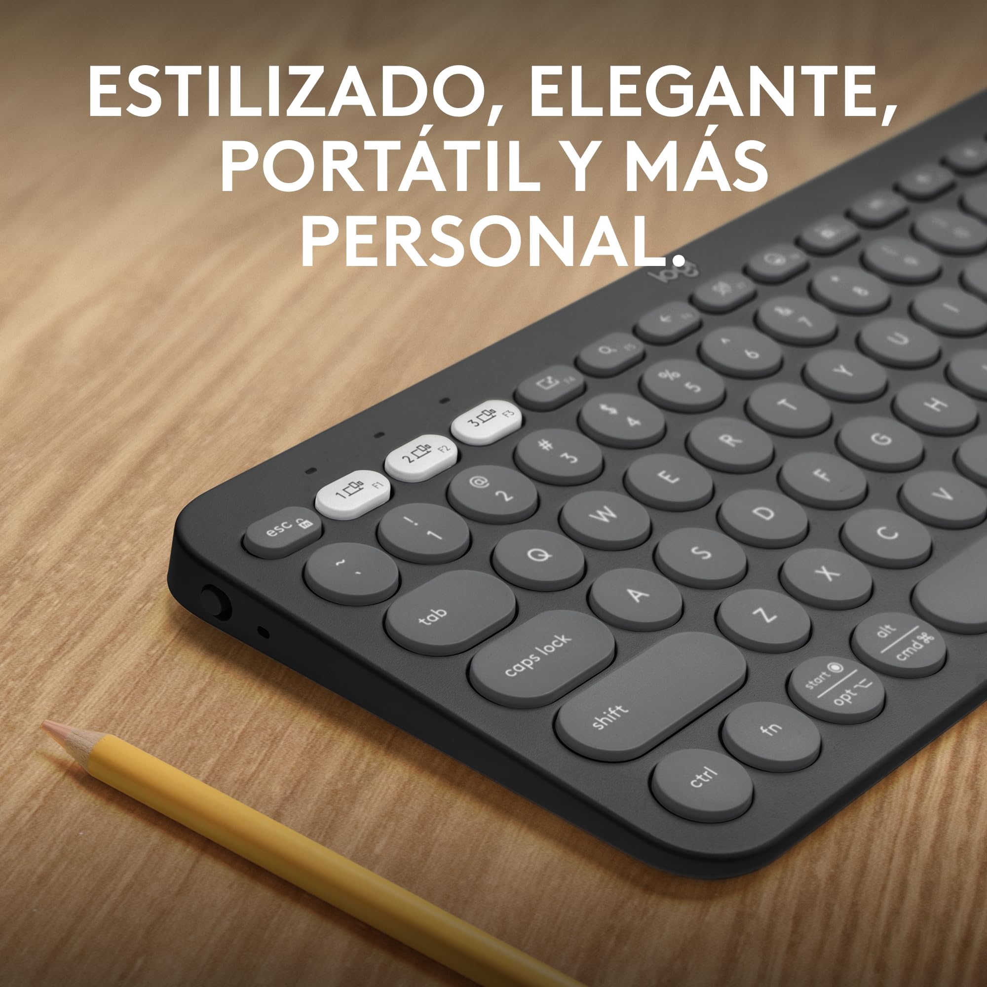 Logitech Pebble Keys 2 K380s, Teclado Bluetooth multidispositivo, accesos directos, estilizado y portátil, Easy-Switch, Windows, macOS, iPadOS, Android, ChromeOS, Disposición QWERTY Españo - Grafito