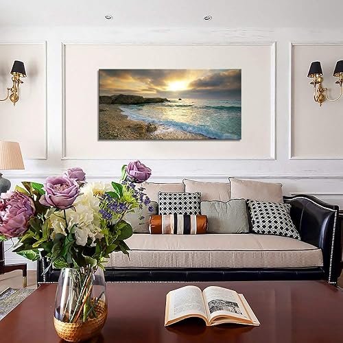 Miniatura 10 de Lienzo decorativo para pared, puesta de sol, playa, olas azules, arte del océano, arte grande y moderno, impresiones en lienzo contemporáneas,