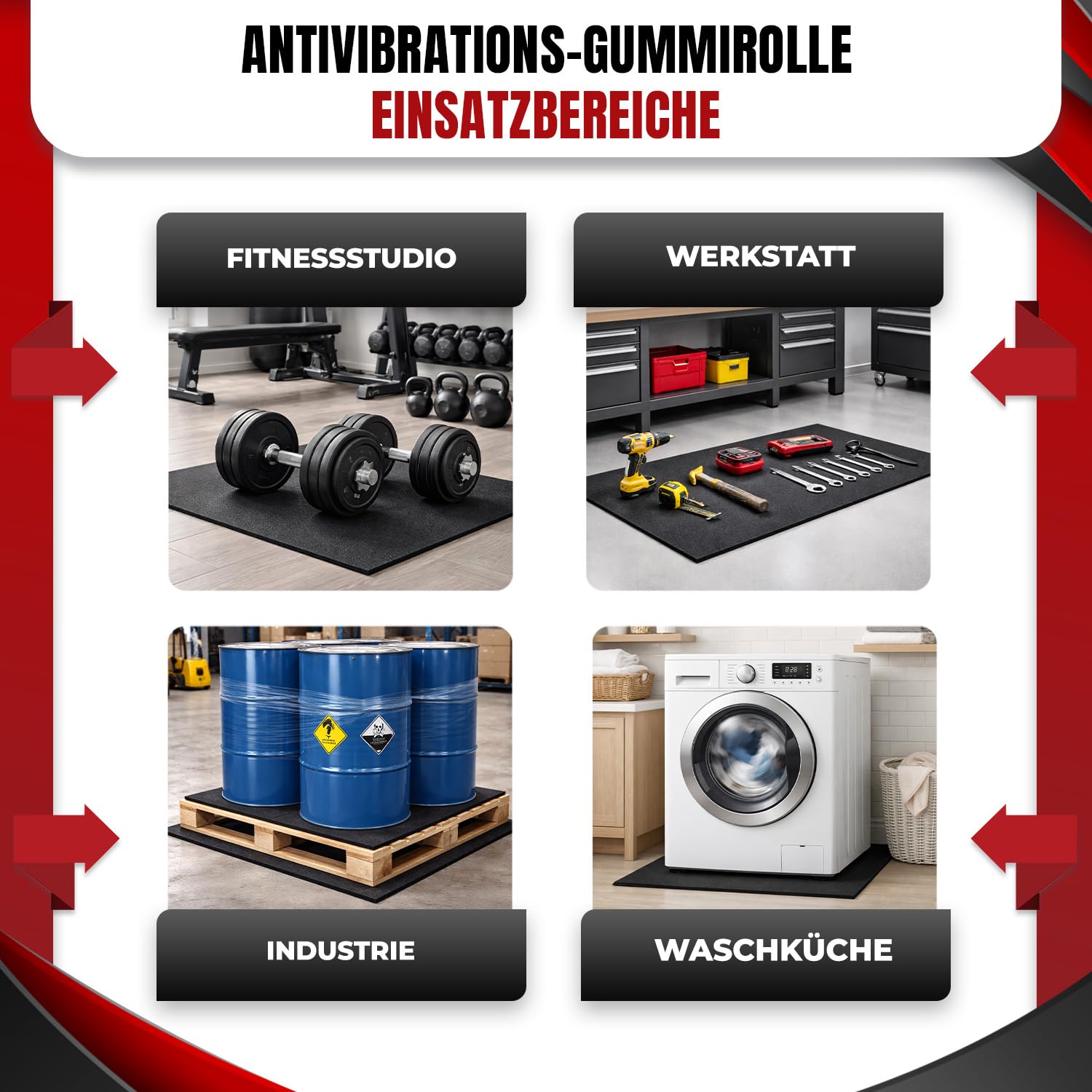 Gummimatten Antirutschmatte Meterware, rutschfeste Bautenschutzmatte 140 cm Breite, 1–10 m Länge, 1–10 mm Stärke, stoßdämpfend, feuchtigkeitsbeständig für Industrie, KFZ, Garagenboden, Werkbank, Lager