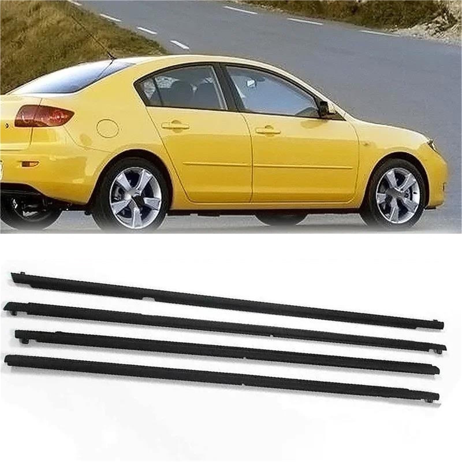 Uszczelka do okien drzwiowych Mazda 3 BK Limousine (2004-2009), czarna gumowa uszczelka do okien bocznych, listwy ochronnej drzwi, uszczelka okienna