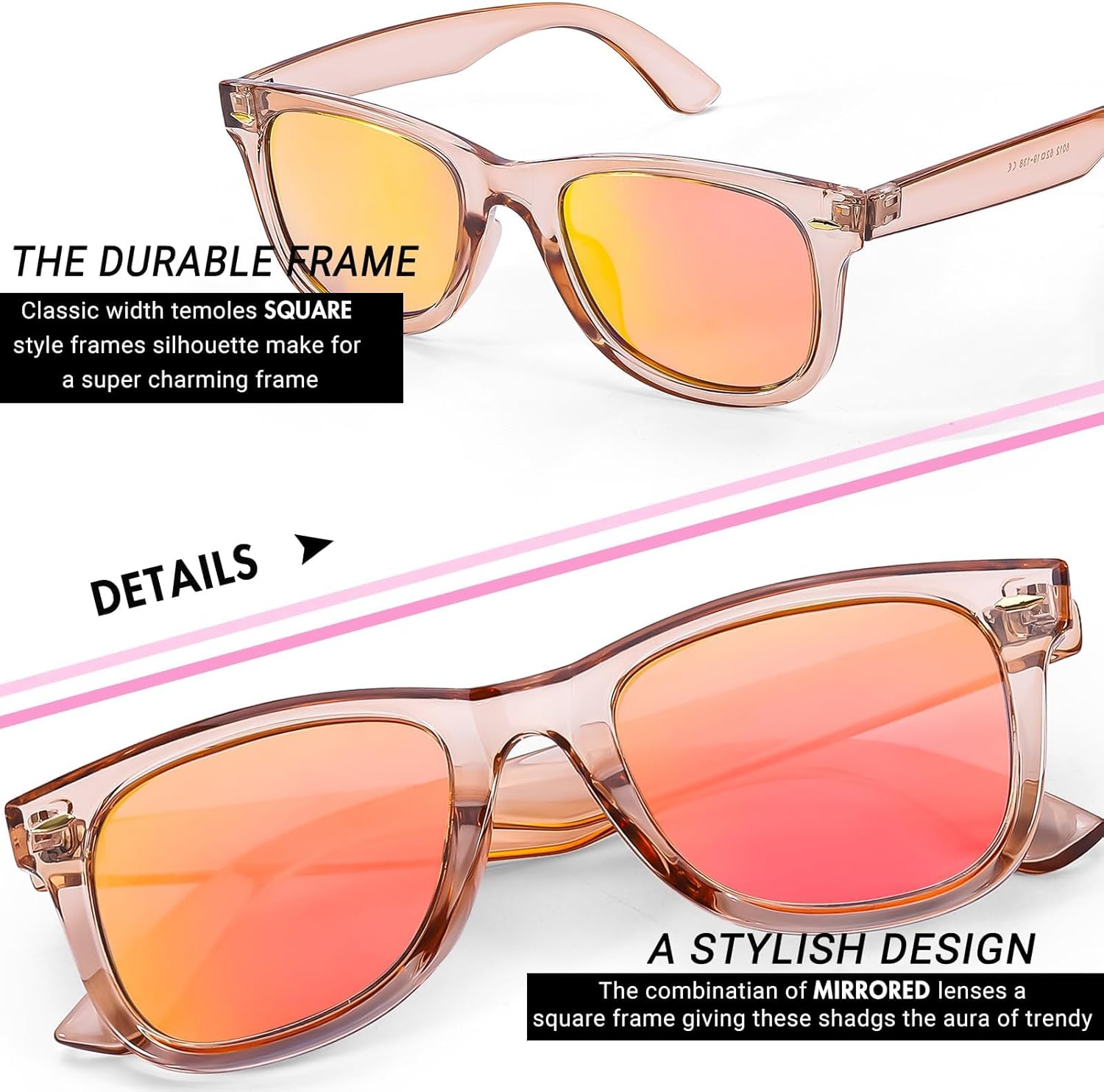 FancyPink Women's Polarized Sunglasses- UV400 Protection Mirrored Beach Eyewear, Designer Fashion Sunglasses - Medium Fit - Image 3