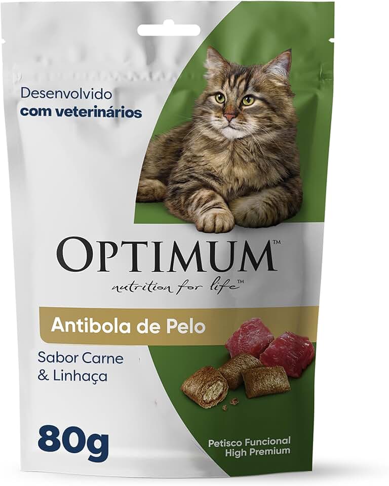 Petisco Optimum Anti Bola de Pelo para Gatos Adultos Sabor Carne e Linhaça 80g