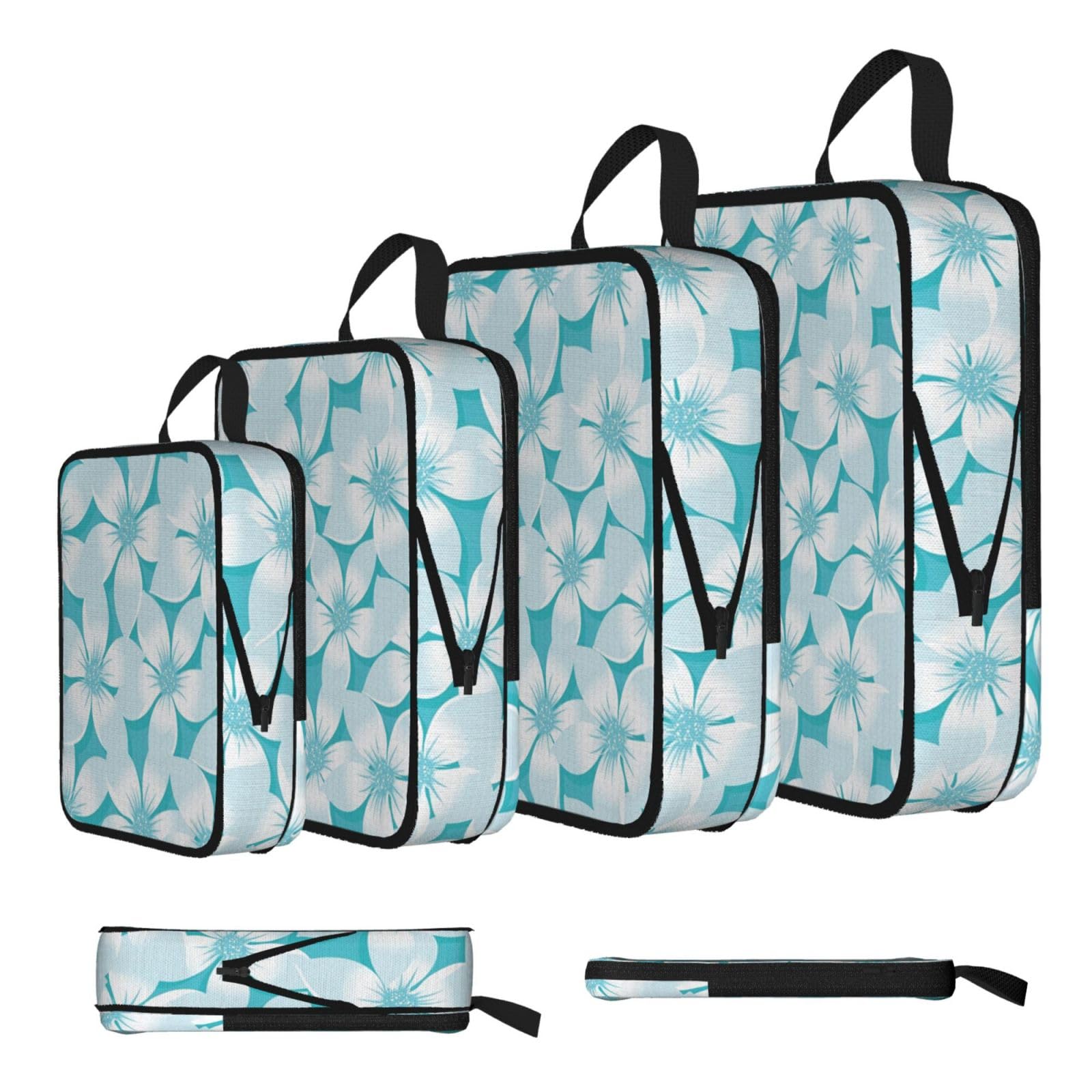 Tropical Hibiscus Flowers Print 4 Set Compression Packing Cubes For Suitcases,Expandable Storage Bags Organizers