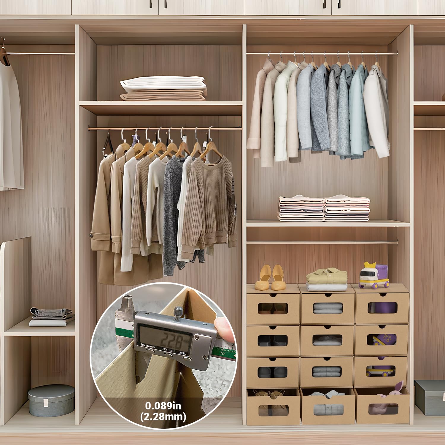 20 cajas de almacenamiento para zapatos, color marrón claro, con ventana, plegables, apilables, cajas para zapatos, cajón, cajas multiusos de cartón kraft para hasta la talla 45