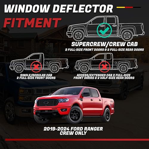 Miniatura 2 de ProCaps Protectores de lluvia para ventana lateral con cinta adhesiva para Ford Ranger 2019-2024 con estilo de cuerpo de cabina SuperCrew Crew Cab,