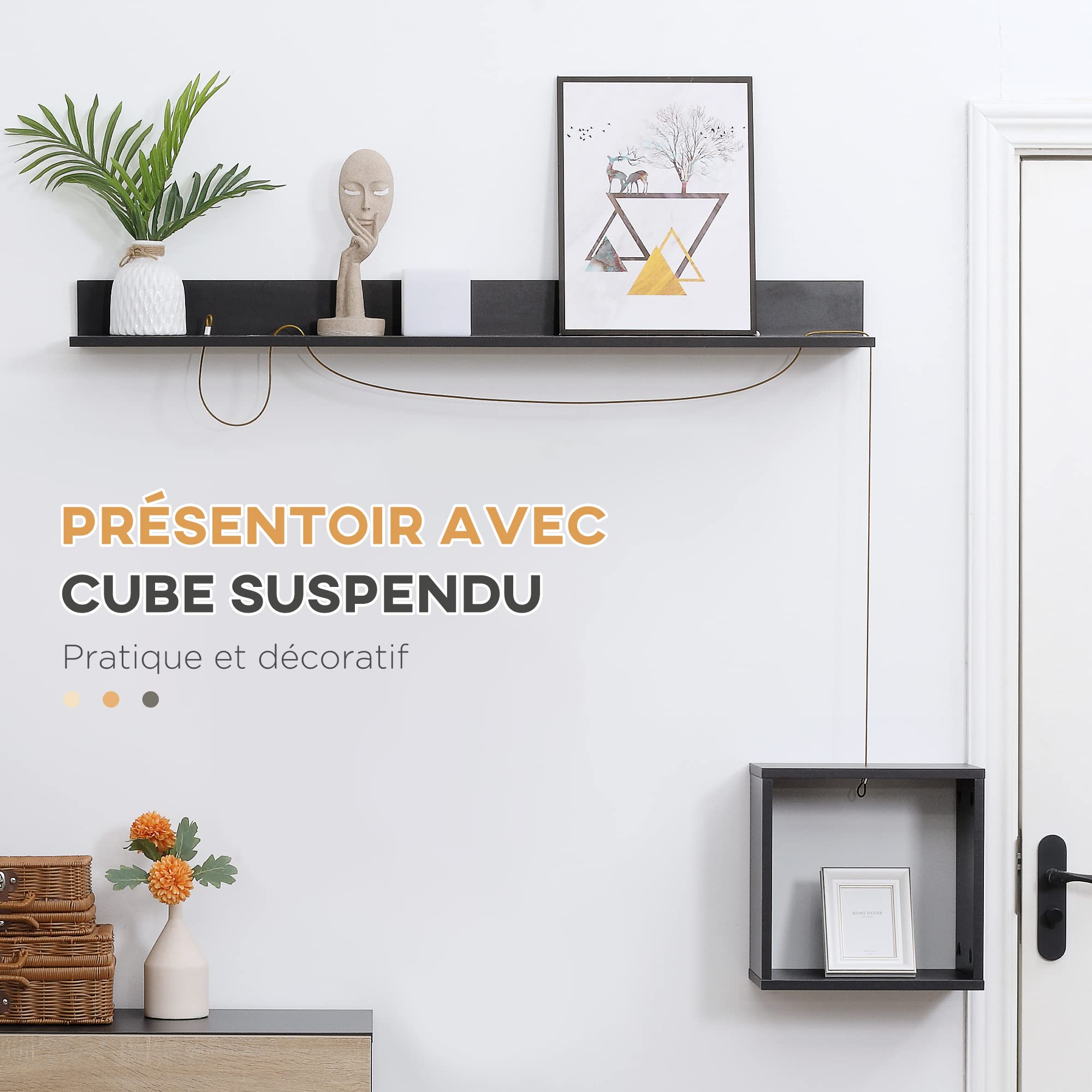 HOMCOM Set Mobile da Ingresso con Attaccapanni, Scarpiera con Panca, Mensola e Scaffale a Cubo in Legno, Grigio e Naturale