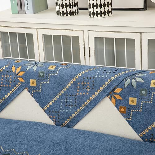 Miniatura 6 de XSlive Funda de sofá de chenilla para sofá modular, diseño geométrico bohemio y jacquard antideslizante, protector de muebles para niños, perros y