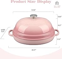 Vista 2 de Enameled Oval Cast Iron Dutch Oven Pot with Lid, Bread Dutch Oven for Sourdough Bread Baking, Dutch Oven Bread, Bread Oven, 6QT, Pink