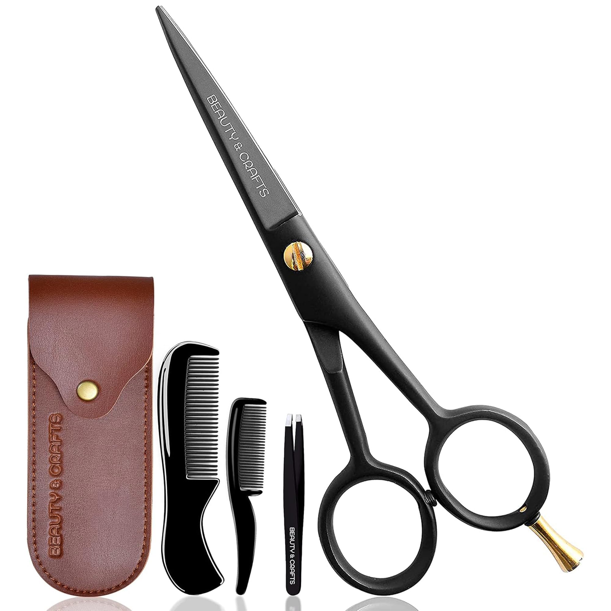 Tijeras profesionales alemanas para barba de 5 pulgadas para hombres, 2 peines de bigote para vello facial con hermosa bolsa y pinzas, tijeras de bigote para hombres, para aseo, corte, peinado,