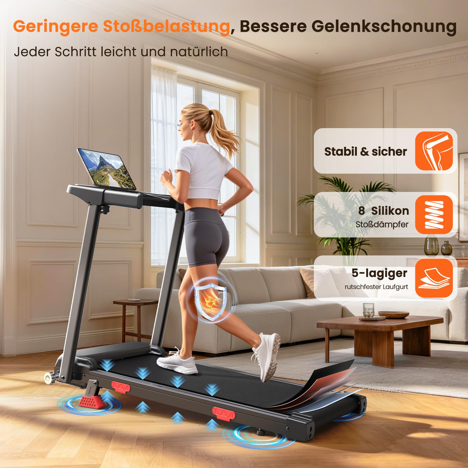 HomeFitnessCode Laufband Klappbar mit Steigung 12KMH - Walking Pad Zuhause | Laufpad mit 12 Vorprogrammen Schwarz Treadmill Walkpad Steigung 180KG Gehband unter Schreibtisch Elektrisch Walking Band