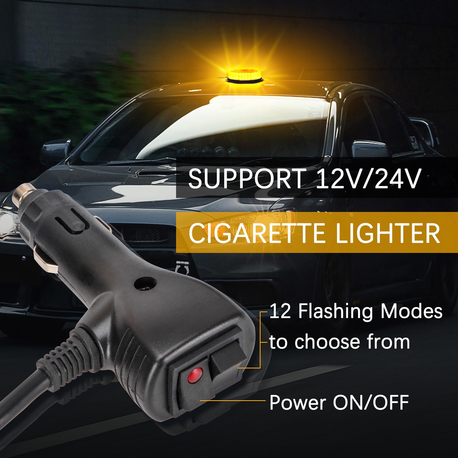 Lampeggiante Trattore LED 12V-24V, Luce di Emergenza Arancione Magnetica con 64 LED, Luce Stroboscopica da Tetto, 12 Modalità per Auto, Camion, Furgoni e SUV