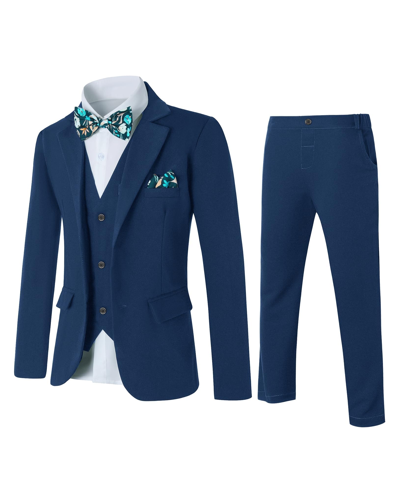 Traje de Niños 5 Piezas Clásico Slim Fit Traje de Boda Conjunto Caballero Esmoquin Chaqueta Abrigo + Chaleco + Blusas + Pajarita + Pantalones Niños Bautizo Traje