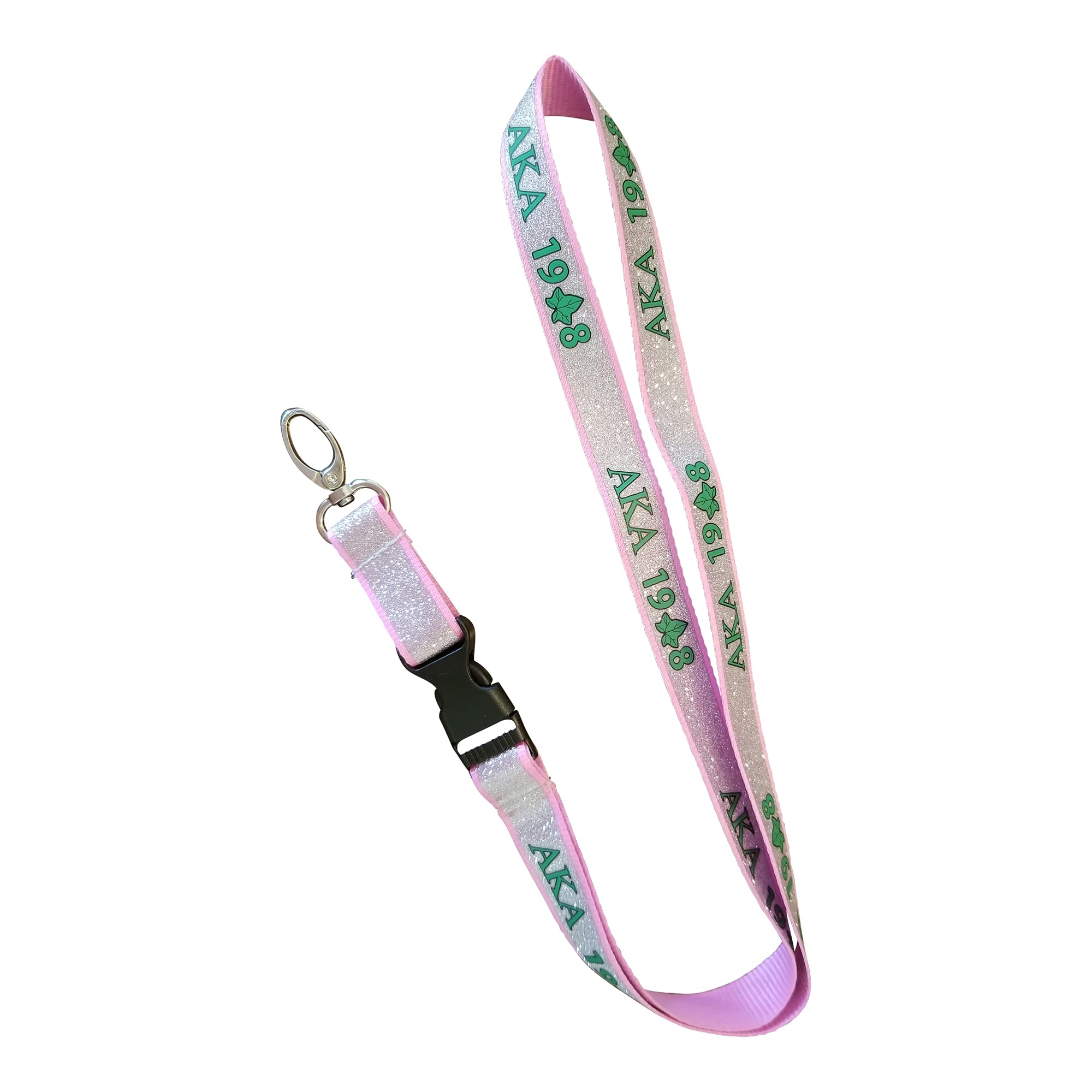 Greekin' It Black Greek Sorority AKA Glitter Lanyard Set (One Lanyard & One Bracelet) Pink, 19 inches