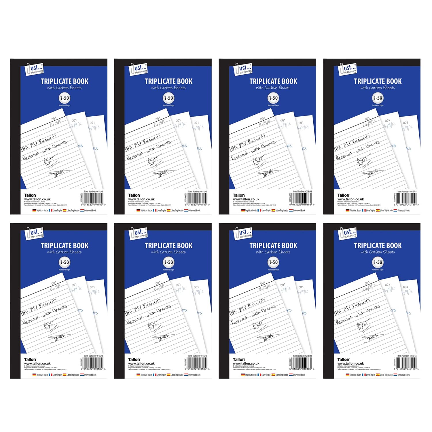 Triplicate Book Full Size Numbered 1-50 in Triplicate Book Sheet Carbon Paper Receipt/Invoice Order Pads Stationery for Business, Home, Office, Shop and Warehouse (12)
