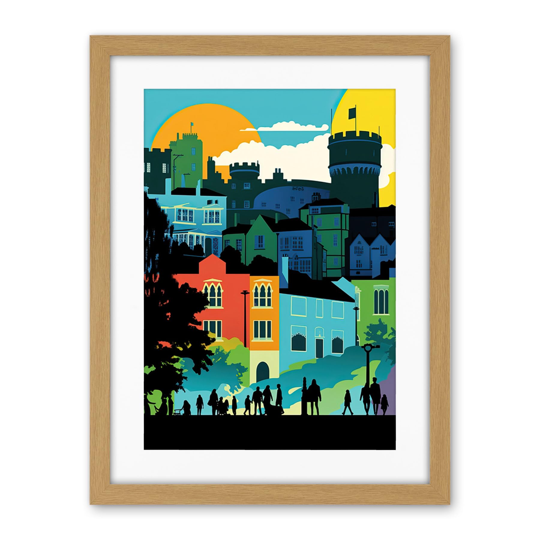 Artery8 Nottingham City Abstract Multicoloured Cityscape Artwork Framed Wall Art Print 18X24 Inch