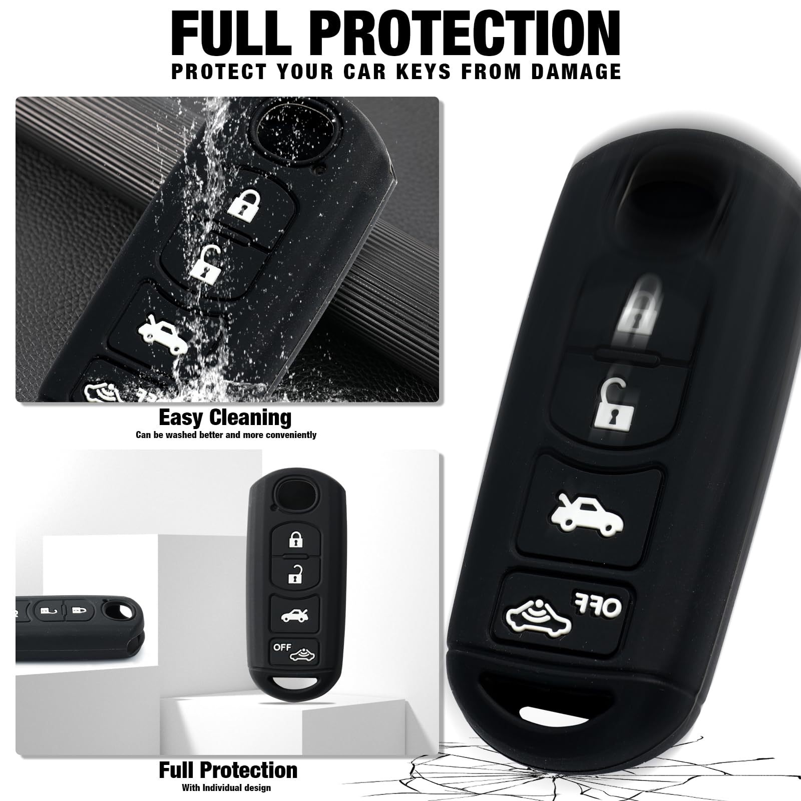 XUKEY 4 Buttons Silicone Car Remote Key Fob Shell Cover Case,For MAZDA 2 3 5 6 CX-5 CX-7 CX-9 Mazda Miata MX5 Axela Skin Holder Protecto