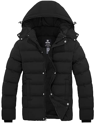 Wantdo Men's Hooded Winter Coat Warm Puffer Jacket Thicken Cotton Coat with Removable Hood