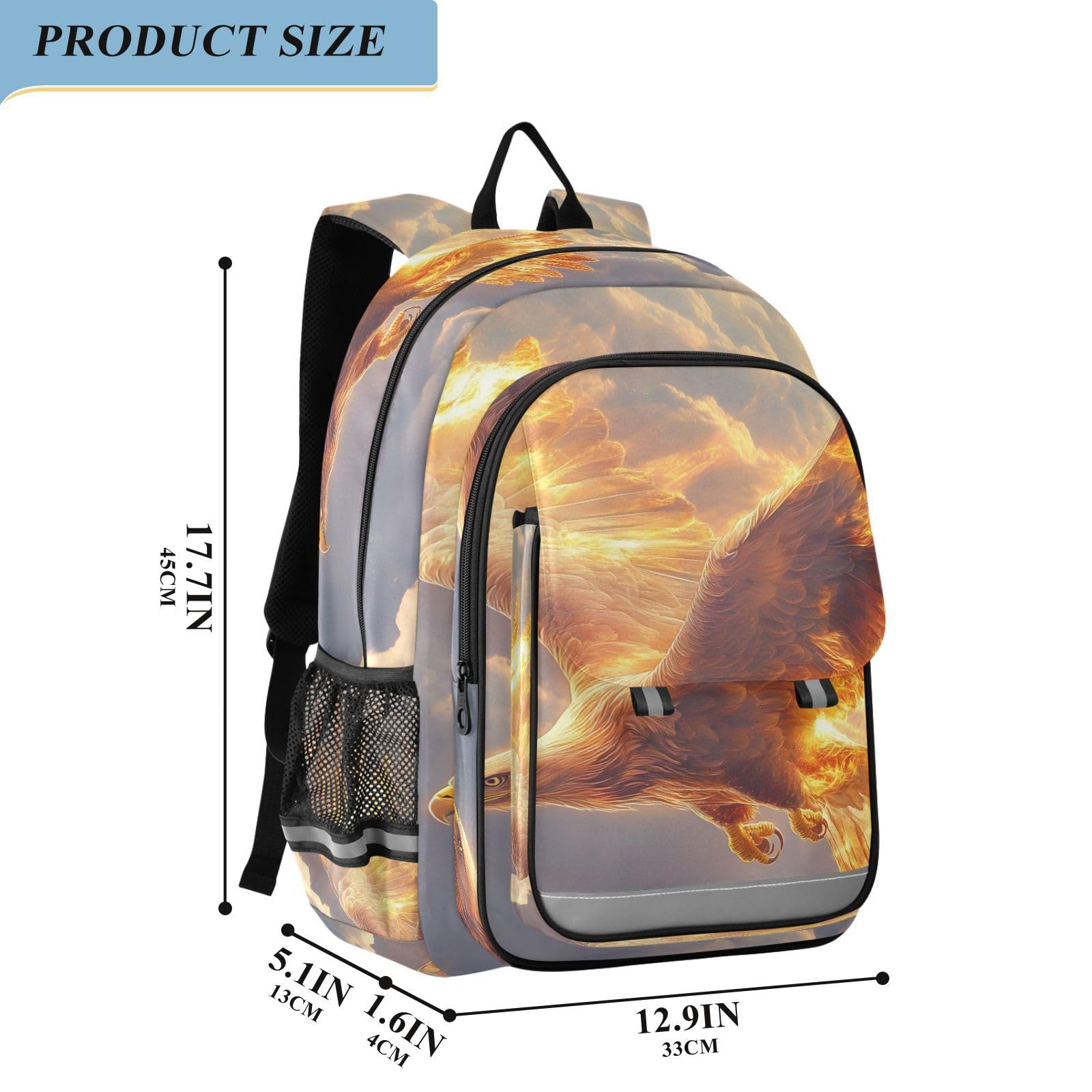 Mnsruu Laptop-Rucksack, 15,6 Zoll, Motiv: Adler, die durch Flammen fliegen, Schultasche für Teenager, Mädchen, leichter Reiserucksack für College-Arbeit, 45 x 33 x 17 cm
