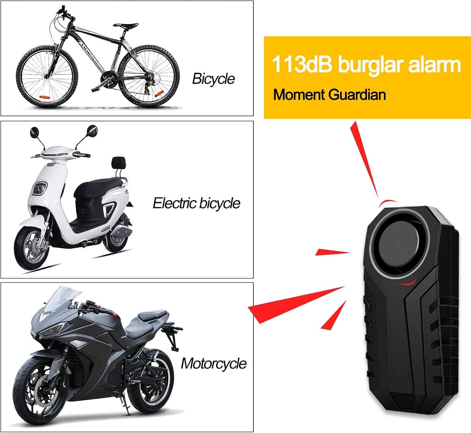 NineLeaf bike alarm protecting various vehicles