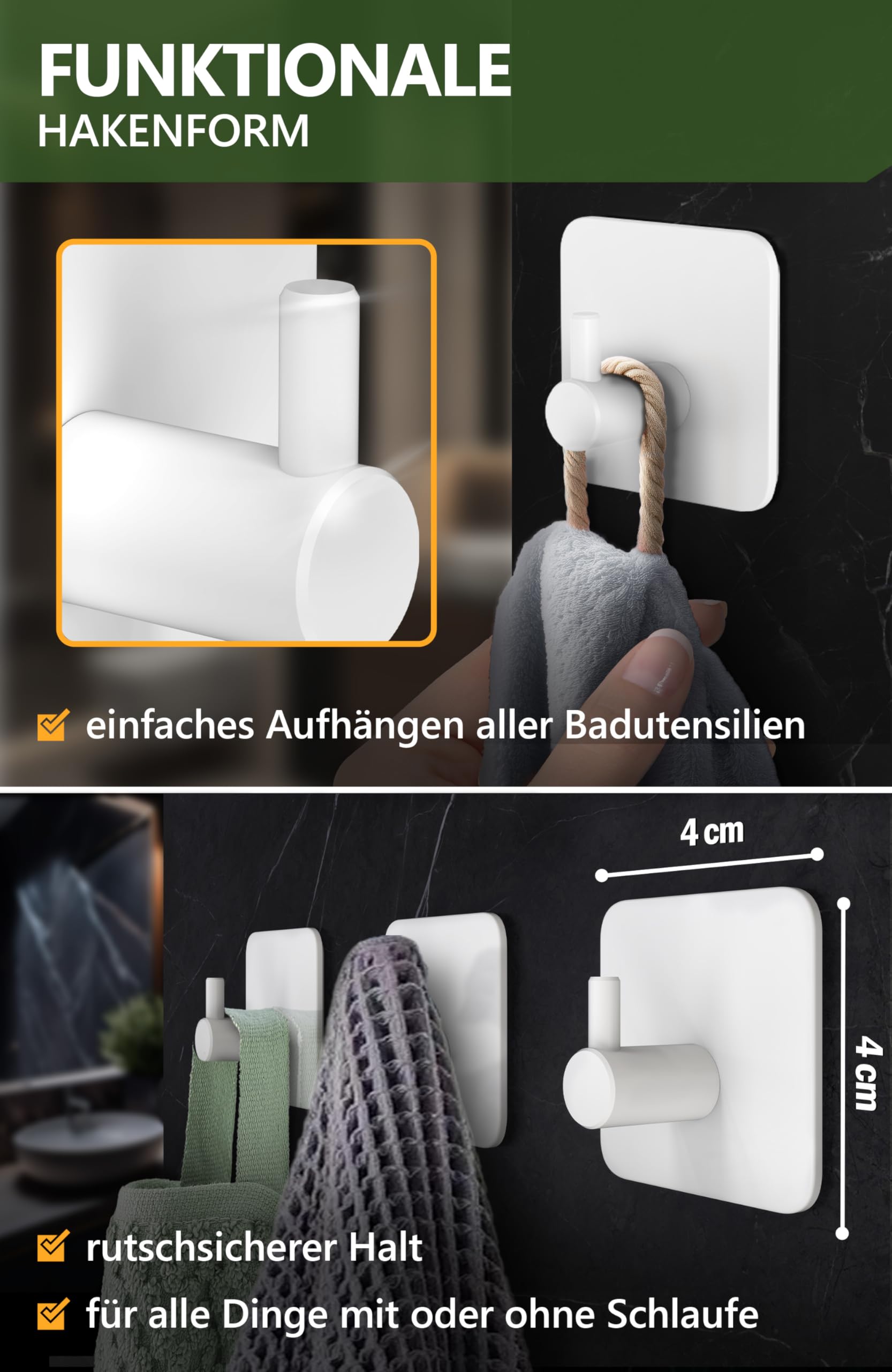 Wemk Handdoekhouder zonder boren, set van 4 - haken, zelfklevend, extra