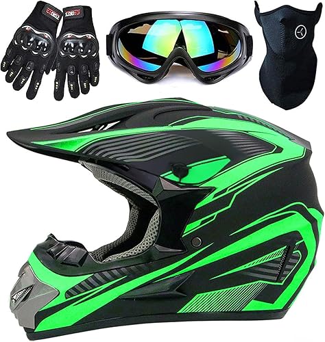 Casco de motocross, ATV para jóvenes y niños, casco BMX de 4 ruedas para bicicleta de montaña todoterreno, certificado por DOT, con guantes y