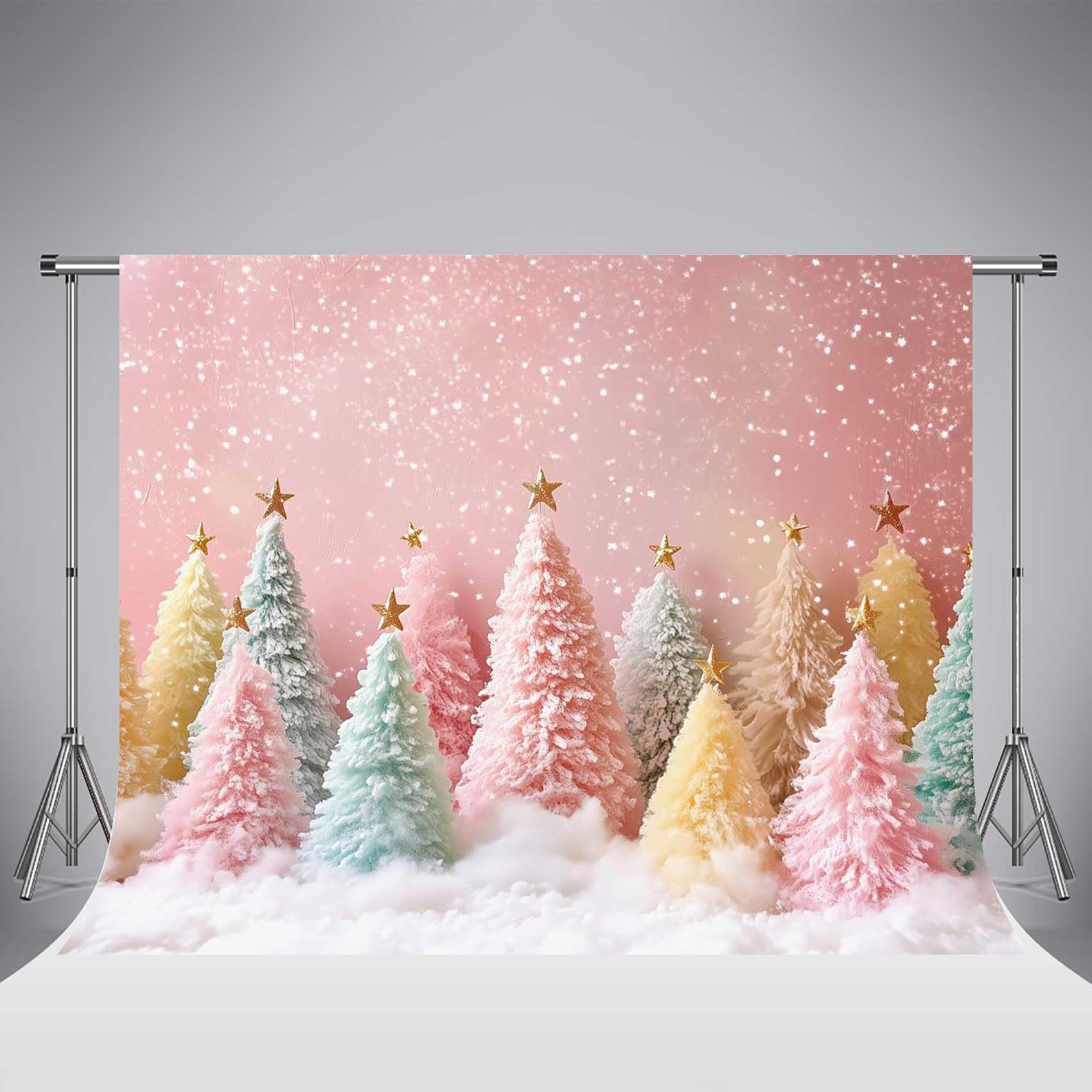Kate Natale Bambini Inverno Fotografia Sfondo 10x8ft/3x2.5m Colorato Albero di Natale Festa Sfondo Neve Rosa Muro Fotografia Props Ritratto Photobooth Studio