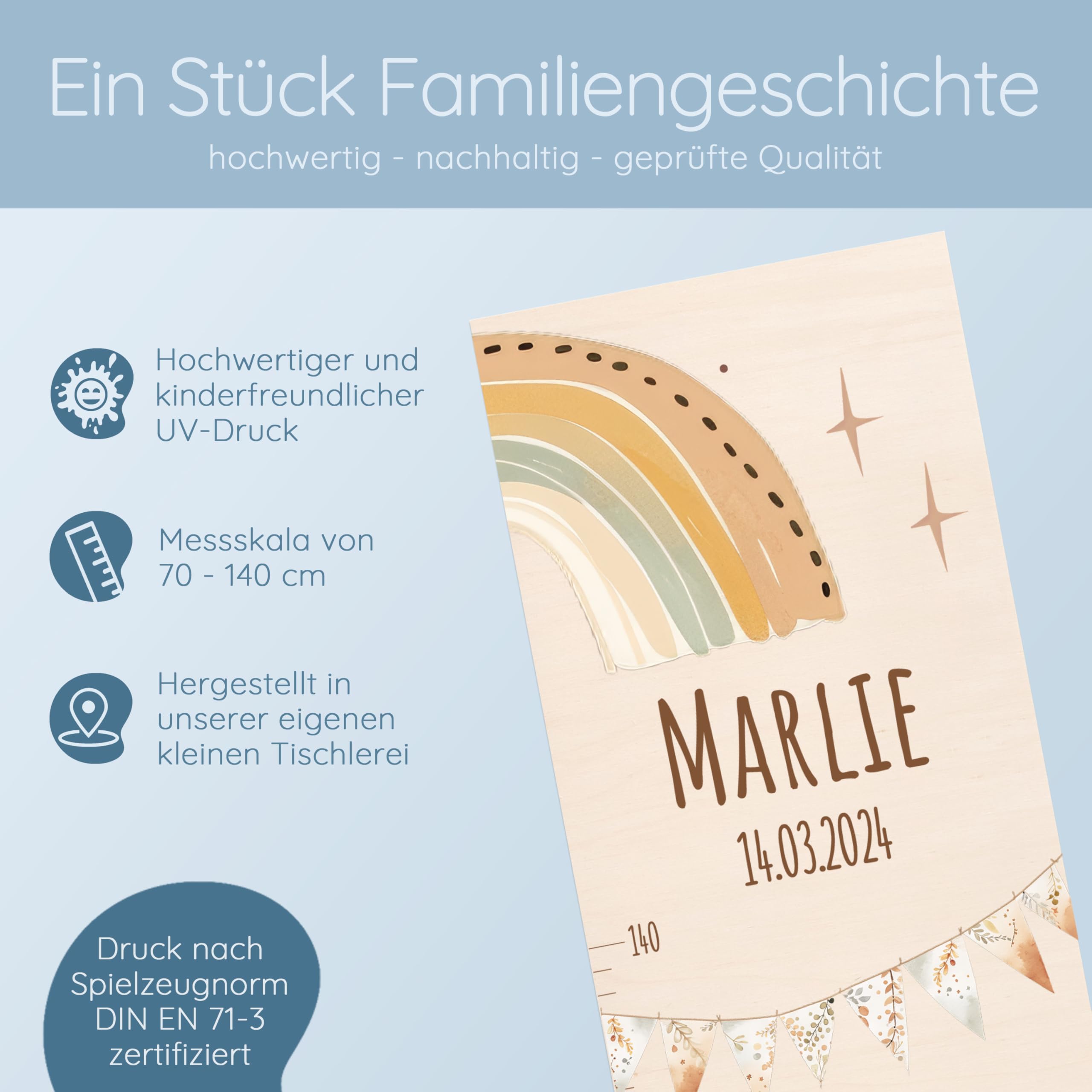 Bärenfreunde® - Personalisierte Messlatte Kind Holz zum Kleben oder Aufhängen - Skala 70-140cm - Süße Dekoration für Baby- & Kleinkinderzimmer (Kinder 70-140cm, Löwe)