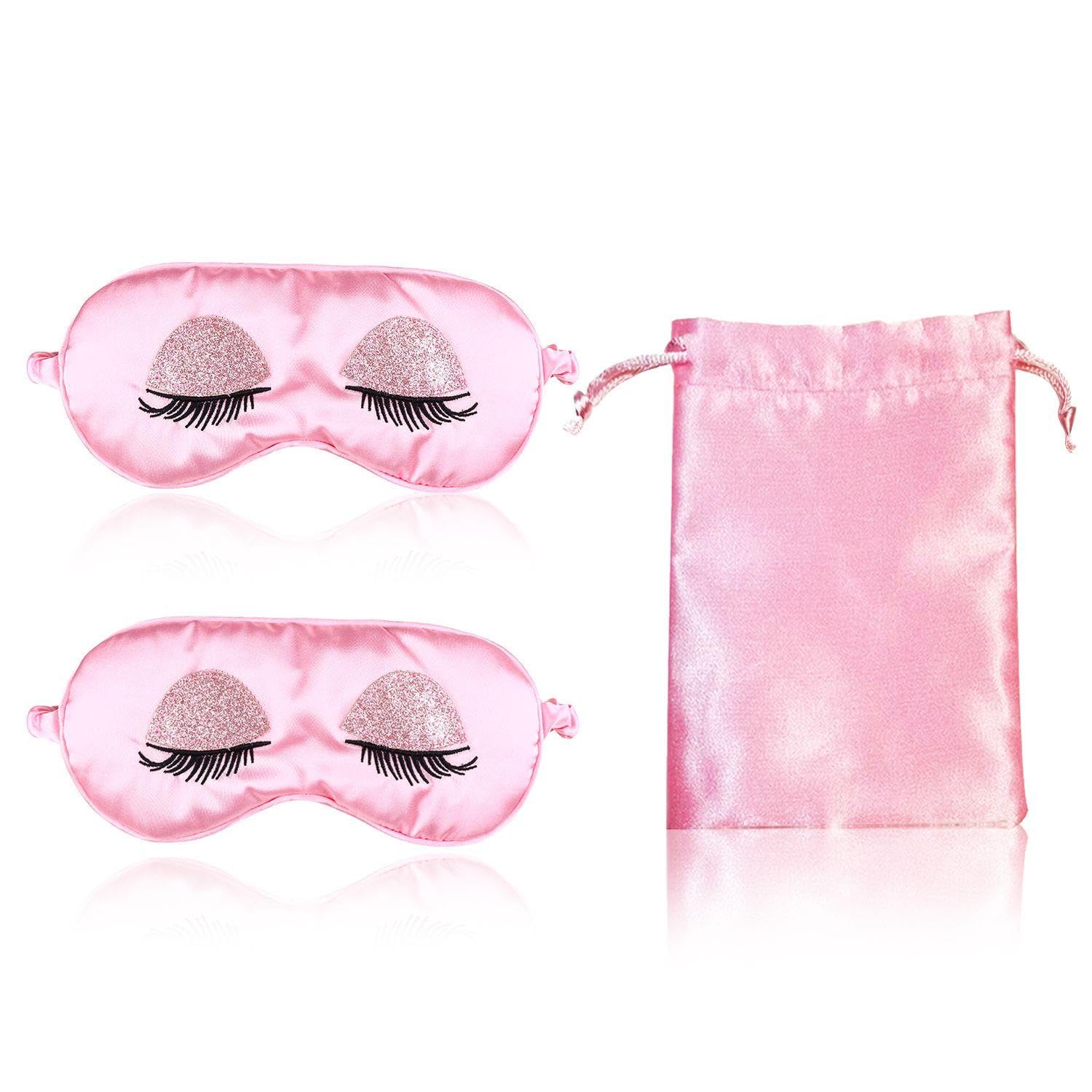 2 Antifaz Rosa Y 1 Bolsa De Almacenamiento, Antifaz Opaco, Antifaz Para Dormir, Antifaz De Satén, Antifaz Lindo, Antifaz Para Mujer
