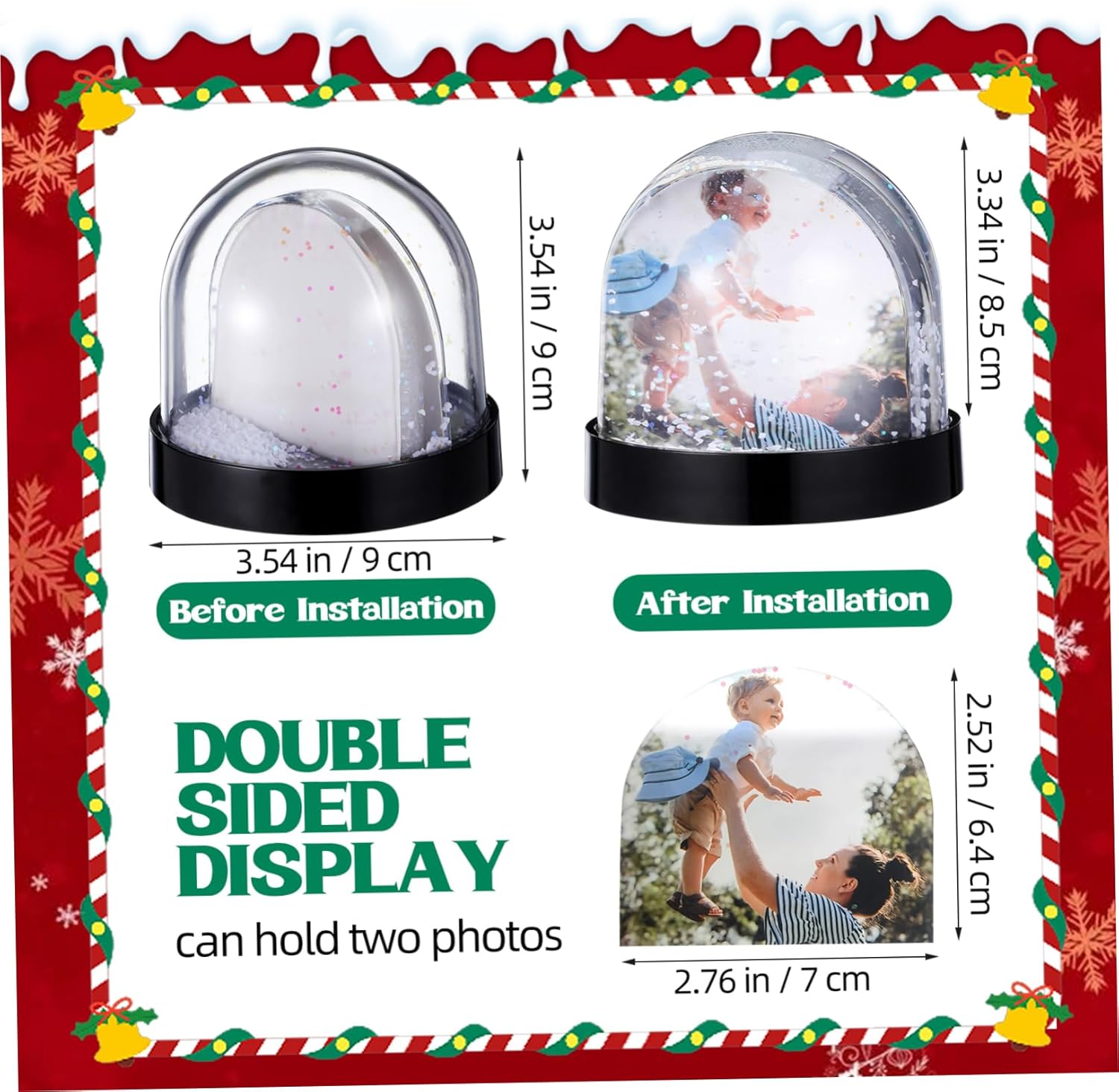 Cabilock 4pcs Sublimation Photo Snow Globe Kit Snow Globe for Birthday Valentine Day Includes Blank Base for Personal Photo Display