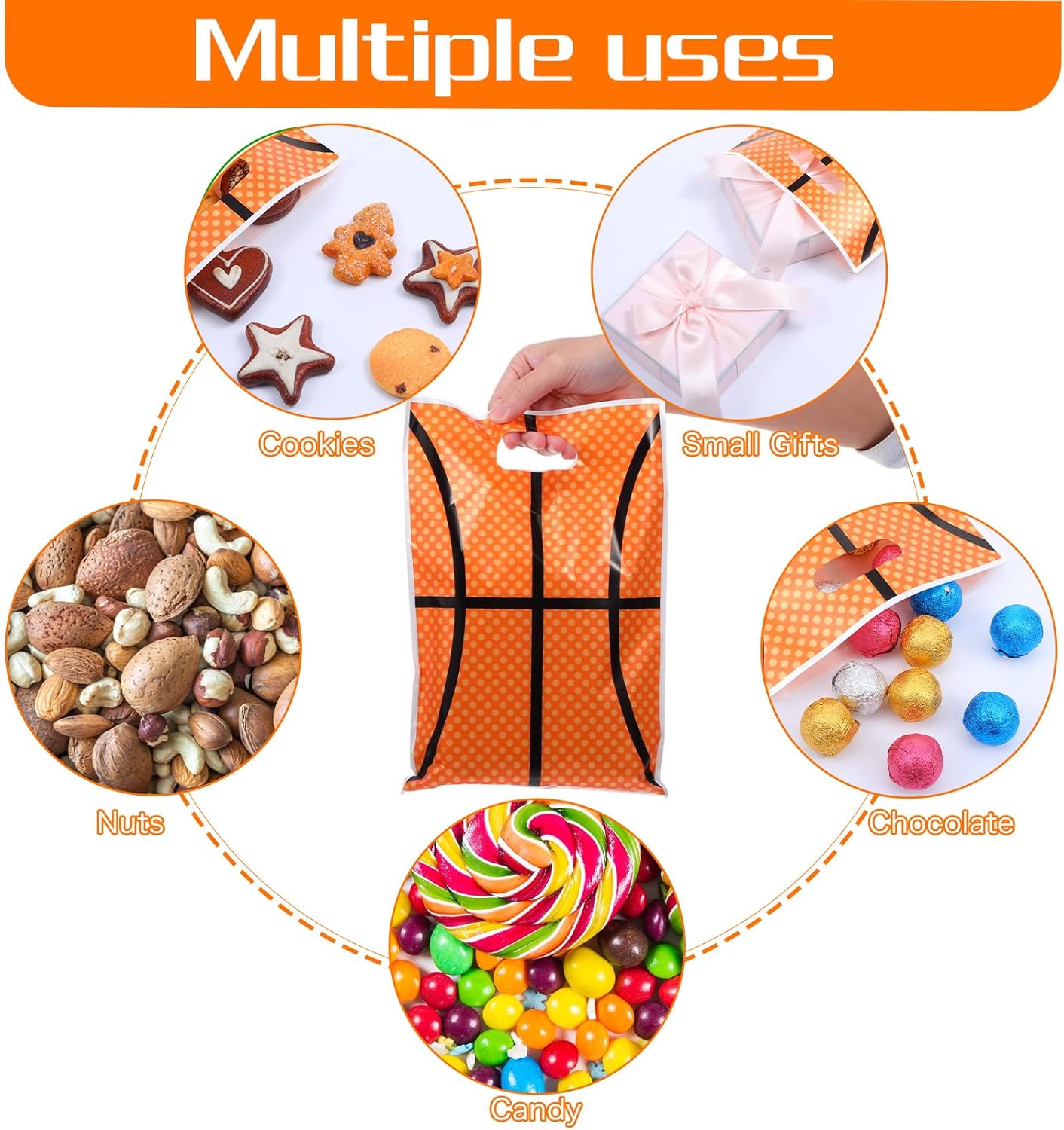 DOPENSPI 50PCS Basketball Gift Bags with Handle, 9.8x6.7in Plastic Basketball Goodie Bags Basketballs Party Favor Bag Basketballs Themed Parties Supplies for Birthday Sport Theme Party Decorations - Image 3