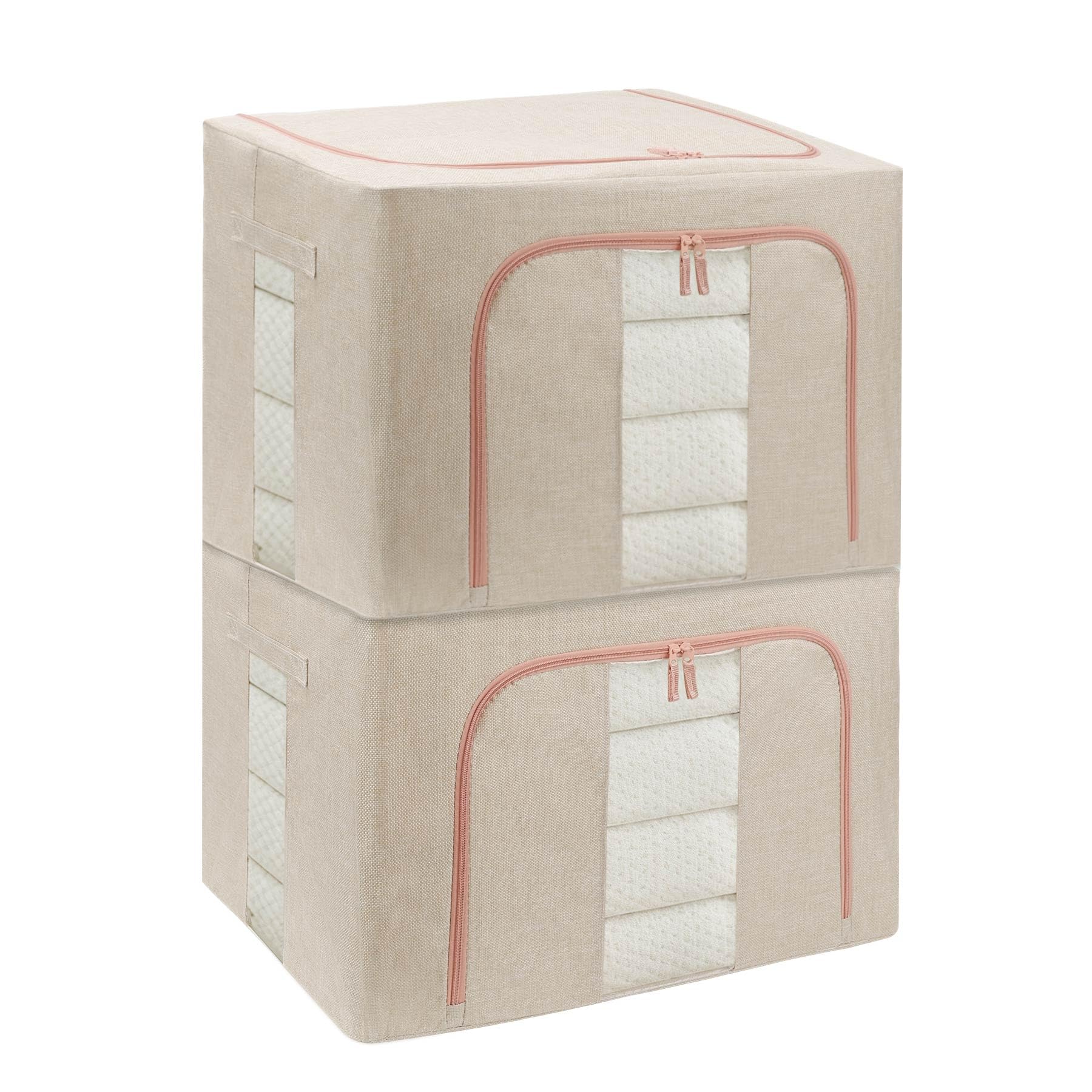 DAWNTREES 100L Openings Clothes Storage Bins with Metal Frame, Foldable Storage Bin for Clothes, Clothing Storage Bins with Lid, Linen Storage Box With Clear Window& Zippers& Durable Handles — image 1