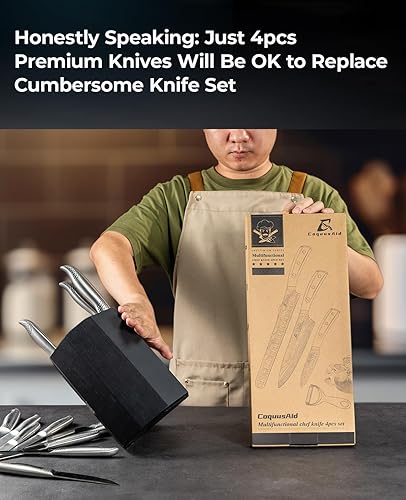 Miniatura 8 de Juego de cuchillos de cocina esenciales de 4 piezas, cuchillos de acero alemán afilados (cuchillo de chef, cuchillo de pelar, cuchillo de pan +