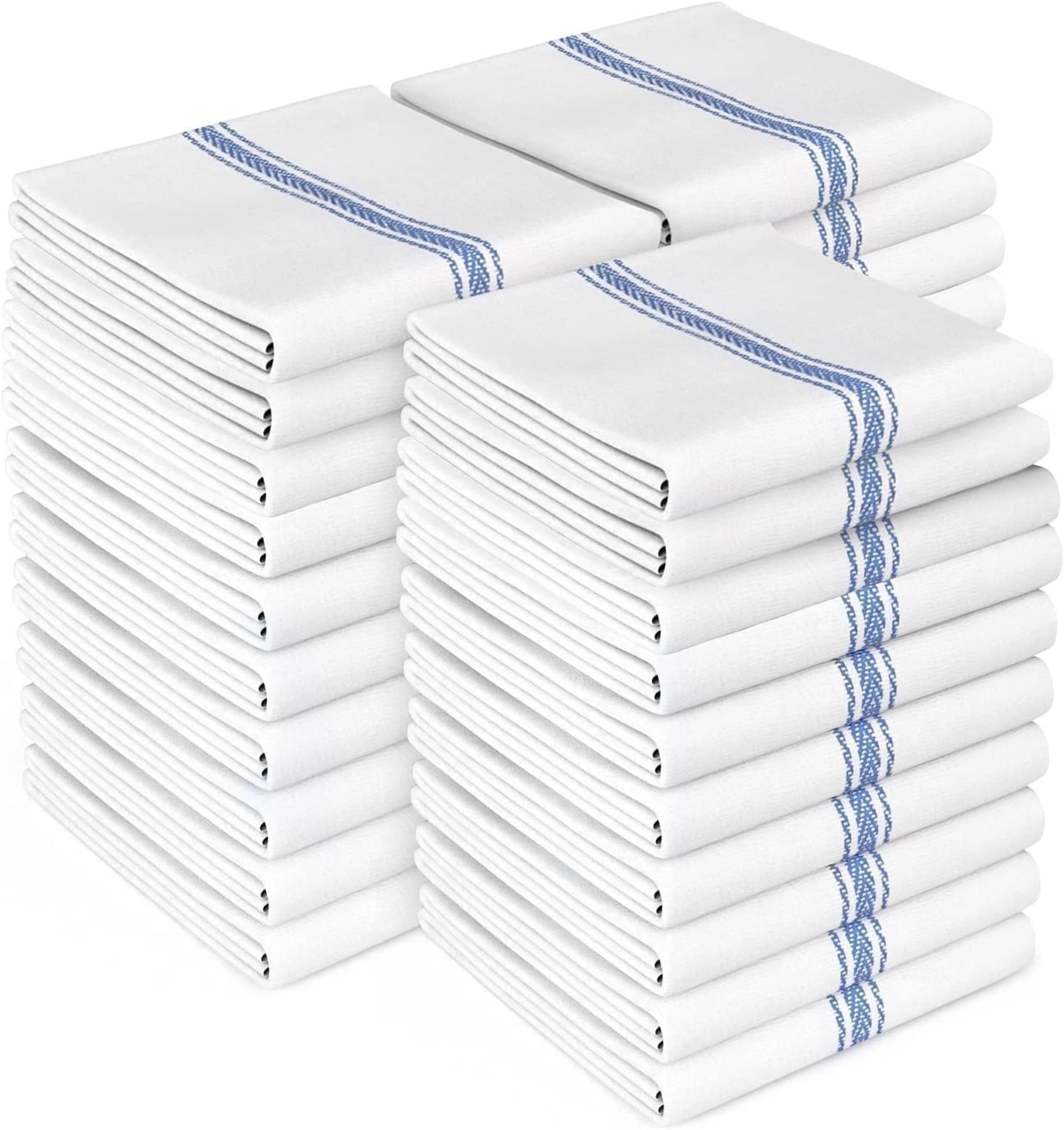 Zeppoli Classic Kitchen Towels - 30 Pack 100% Natural Cotton Towel Set, Reusable Wash Cloths, Absorbent Dish Towels, Machine Washable Hand Towels, Kitchen Essentials - 14” by 25”, Blue Striped