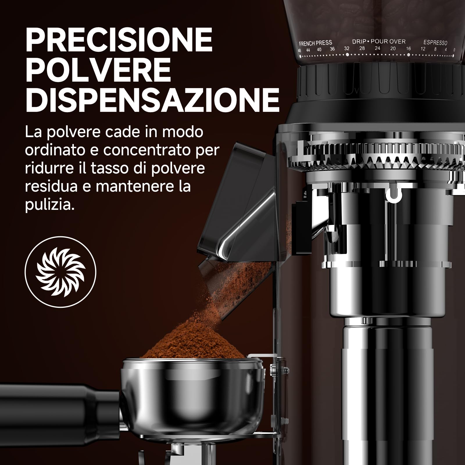 AMZCHEF Macinacaffè Elettrico con 48 Livelli di Macinatura, Macine Coniche, Sistema Antistatico, Display LCD Touch, Contenitore Chicchi 300 g, per Espresso, Caffè Filtro e French Press