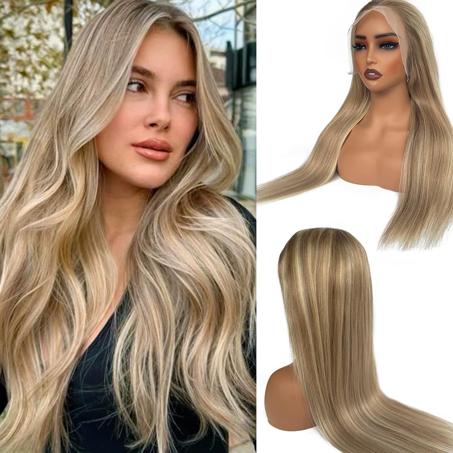 Valiilo Human Hair Wig Ombre Lace Front Wig Human Hair Thick 180% Density 13x6 Lace Frontal Wig Real Human Hair Pre Plucked Ash Brown to Ash Blonde