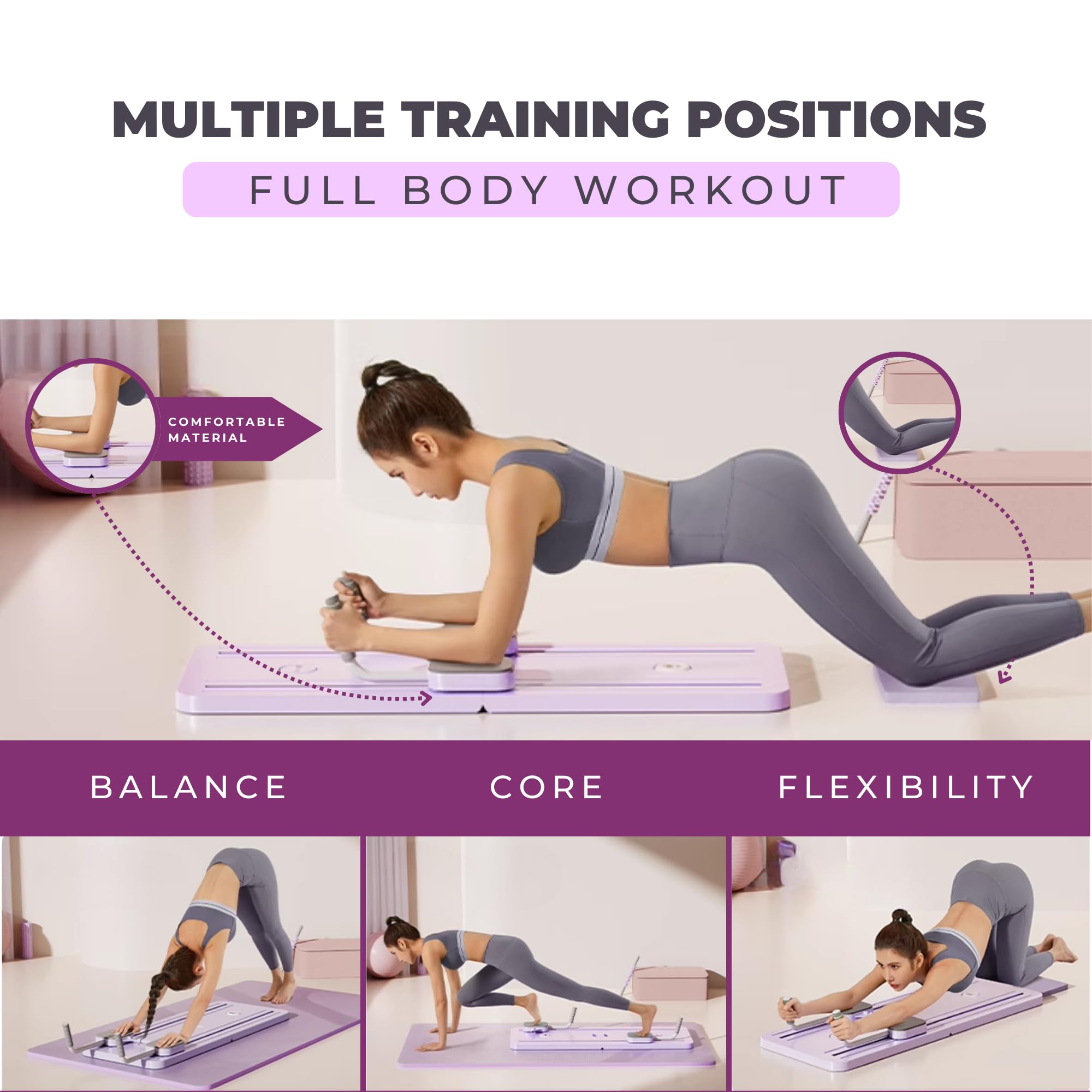 Pilates Reformer Pieghevole.Tavolo Reformer Multifunzionale Addominali con Base Scorrevole, Fasce di Resistenza e Timer, Kit per Aallenamento a Casa con Impugnature Antiscivolo.