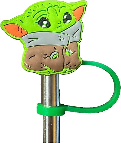Miniatura 3 de Baby Yoda - Pluma de bebida con punta de lápiz con pajitas y cepillo reutilizables gratis, tapas de silicona de Star War, tapas hechas para vasos